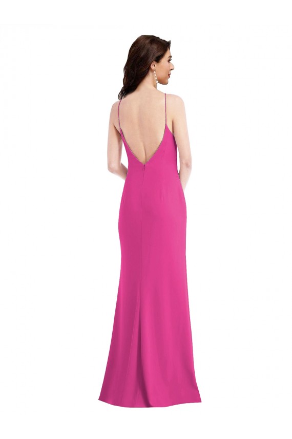 Sleeveless High Neck Stretch Crepe Fuchsia Long Formal Dress