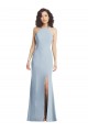 Sleeveless High Neck Stretch Crepe Light Sky Blue Long Open Back Formal Dress