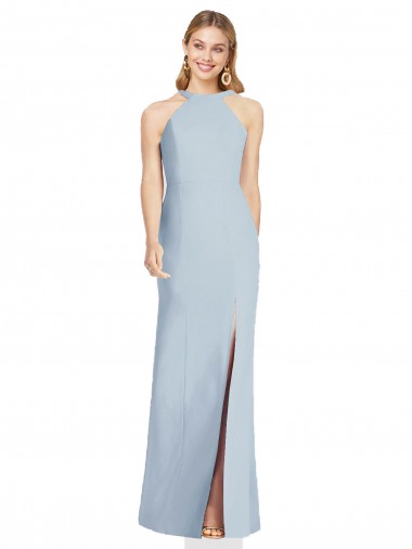 Affordable Sleeveless High Neck Stretch Crepe Light Sky Blue Long Sexy Formal Dress UK