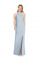 Sleeveless High Neck Stretch Crepe Light Sky Blue Long Sexy Formal Dress