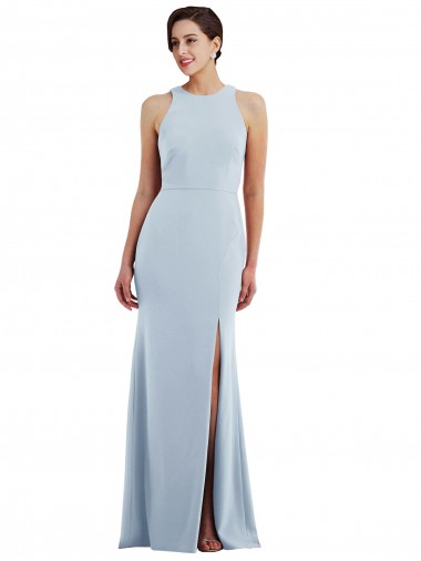 Affordable Sleeveless Jewel Neck Stretch Crepe Light Sky Blue Long Formal Dress UK