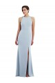 Sleeveless Jewel Neck Stretch Crepe Light Sky Blue Long Formal Dress