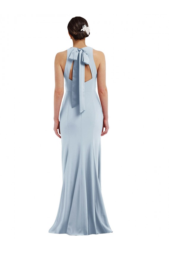Sleeveless Jewel Neck Stretch Crepe Light Sky Blue Long Formal Dress