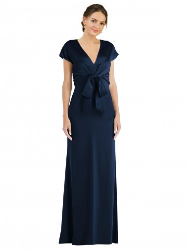 Affordable Cap Sleeves Off the Shoulder Stretch Crepe Dark Navy Long Formal Dress UK