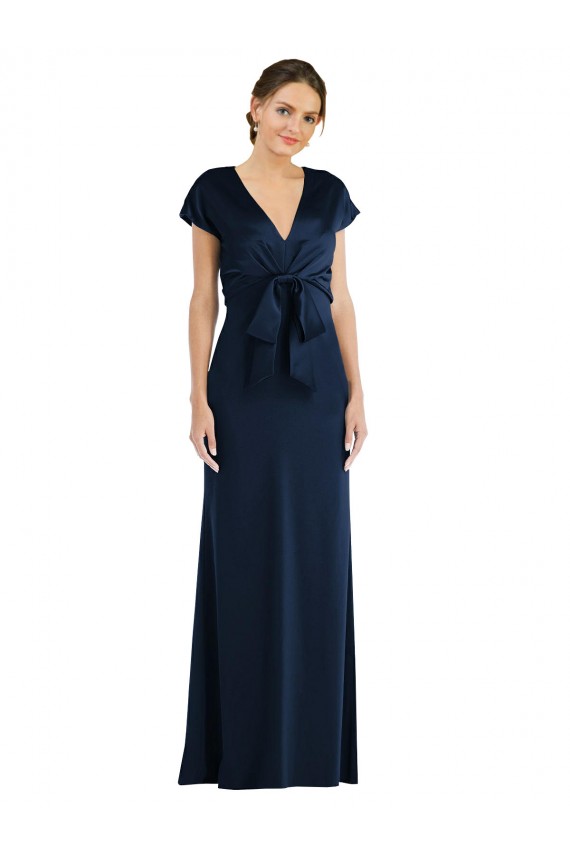 Cap Sleeves Off the Shoulder Stretch Crepe Dark Navy Long Formal Dress