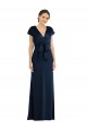 Cap Sleeves Off the Shoulder Stretch Crepe Dark Navy Long Formal Dress