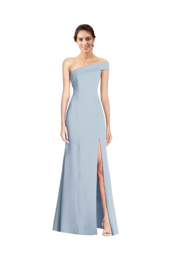 Sleeveless Off the Shoulder Stretch Crepe Light Sky Blue Long Formal Dress