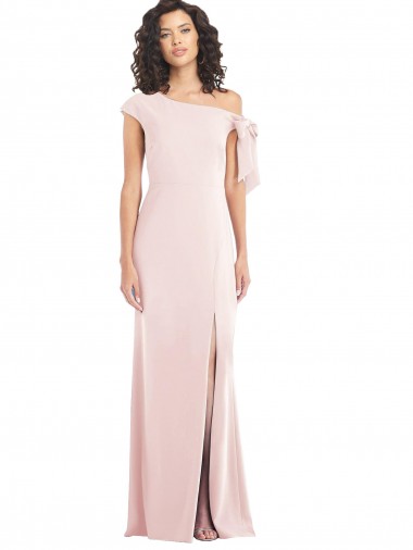 Affordable Cap Sleeves Off the Shoulder Stretch Crepe Pink Long Formal Dress UK