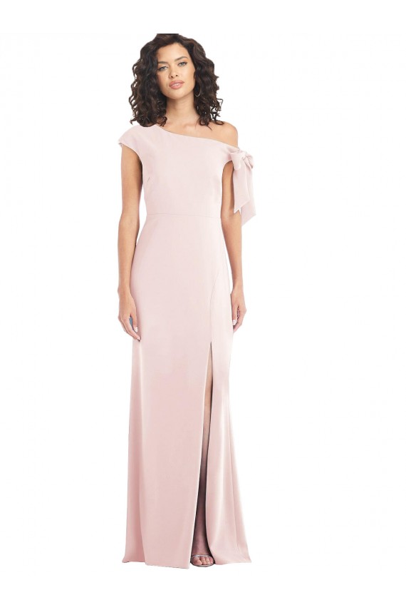 Cap Sleeves Off the Shoulder Stretch Crepe Pink Long Formal Dress