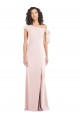 Cap Sleeves Off the Shoulder Stretch Crepe Pink Long Formal Dress