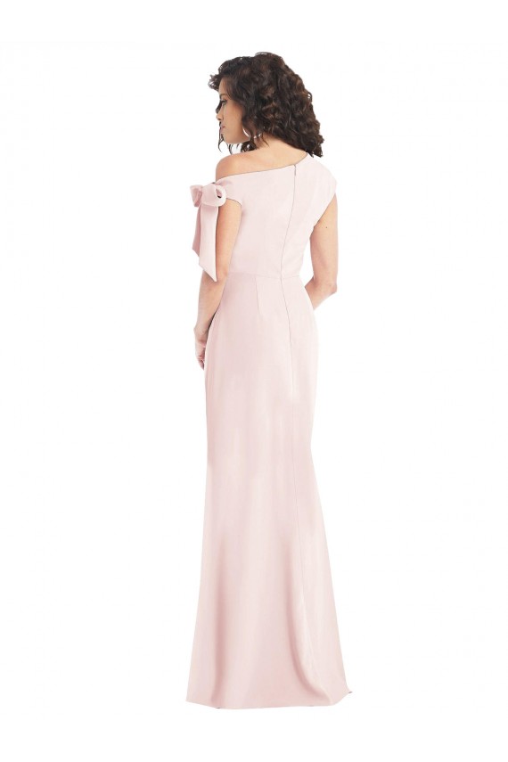 Cap Sleeves Off the Shoulder Stretch Crepe Pink Long Formal Dress