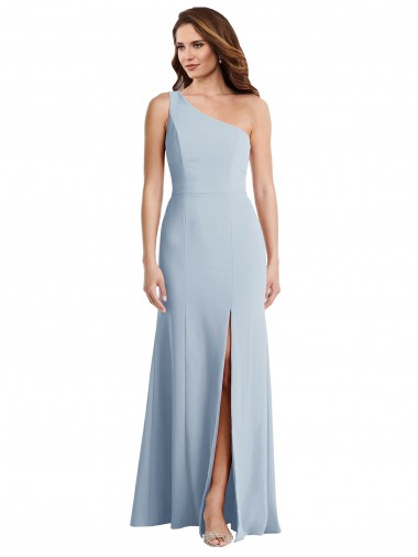 Affordable Sleeveless One Shoulder Stretch Crepe Light Sky Blue Long Formal Dress UK