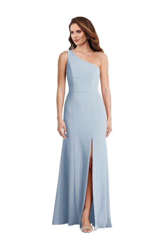Sleeveless One Shoulder Stretch Crepe Light Sky Blue Long Formal Dress