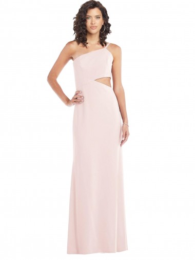Affordable Sleeveless One Shoulder Stretch Crepe Pink Long Formal Dress UK