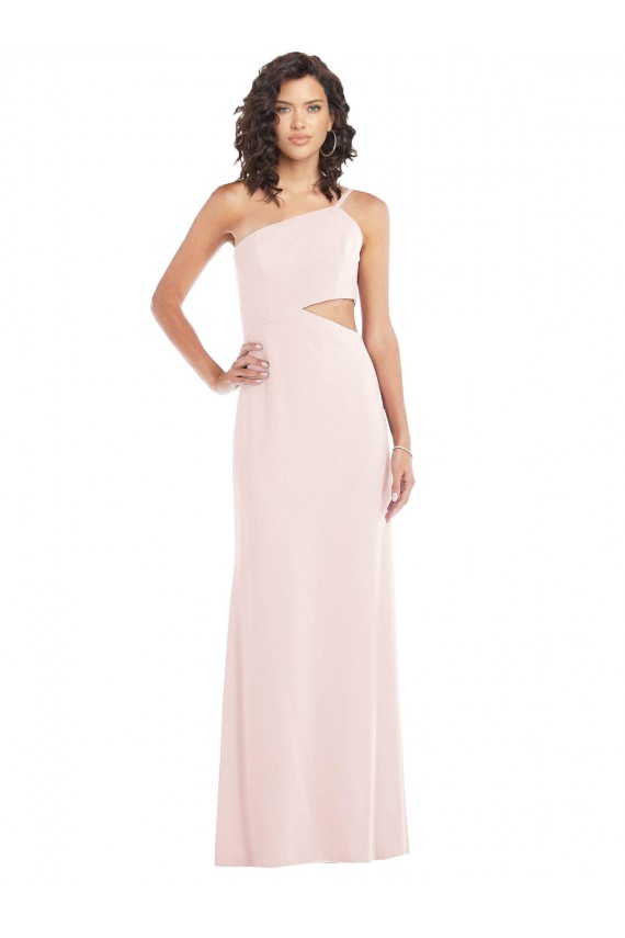 Sleeveless One Shoulder Stretch Crepe Pink Long Formal Dress