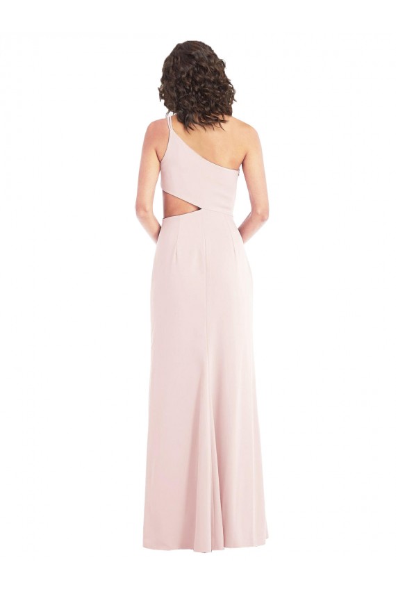 Sleeveless One Shoulder Stretch Crepe Pink Long Formal Dress
