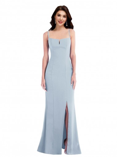 Affordable Sleeveless Spaghetti Straps Stretch Crepe Light Sky Blue Long Formal Dress UK