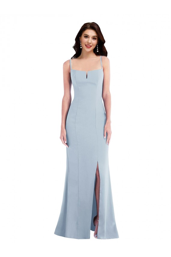 Sleeveless Spaghetti Straps Stretch Crepe Light Sky Blue Long Formal Dress