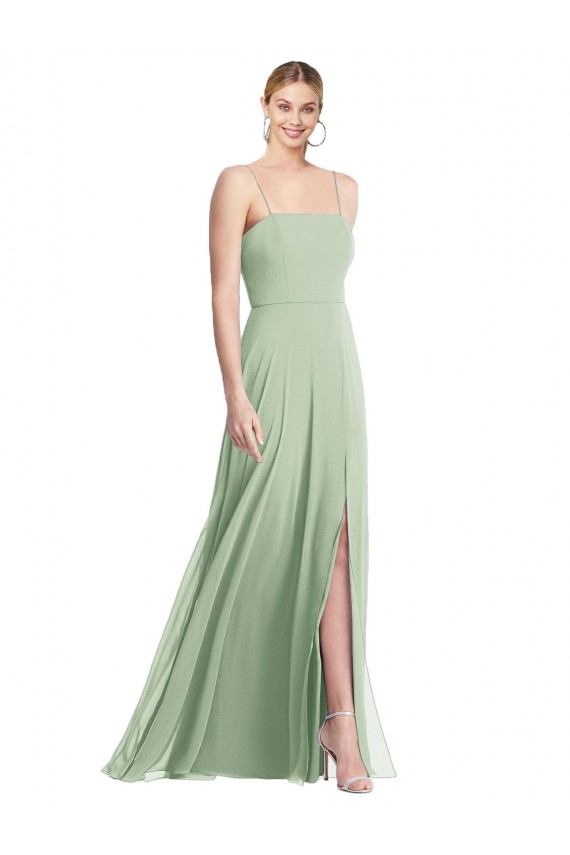 Sleeveless Square Neck Chiffon Sage Long Formal Dress