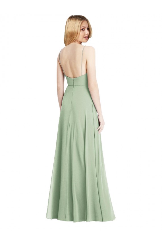 Sleeveless Square Neck Chiffon Sage Long Formal Dress