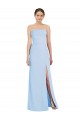 Sleeveless Strapless Chiffon Light Sky Blue Long Black Tie Formal Dress
