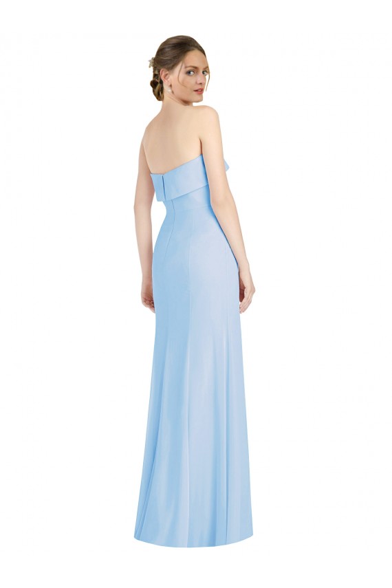 Sleeveless Strapless Chiffon Light Sky Blue Long Black Tie Formal Dress