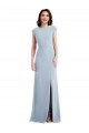 Cap Sleeves Stretch Crepe Light Sky Blue Long Formal Dress