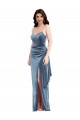 Sleeveless Sweetheart Stretch Velvet Dusty Blue Long Formal Dress
