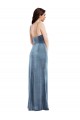 Sleeveless Sweetheart Stretch Velvet Dusty Blue Long Formal Dress