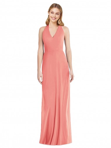 Affordable Sleeveless V-Neck Chiffon Desert Rose Long Formal Dress UK