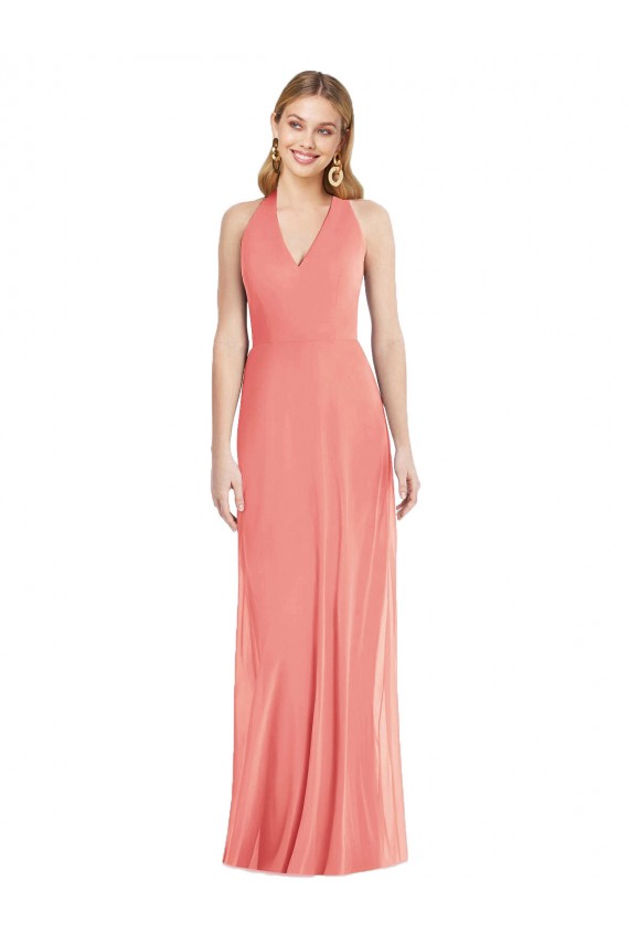 Sleeveless V-Neck Chiffon Desert Rose Long Formal Dress
