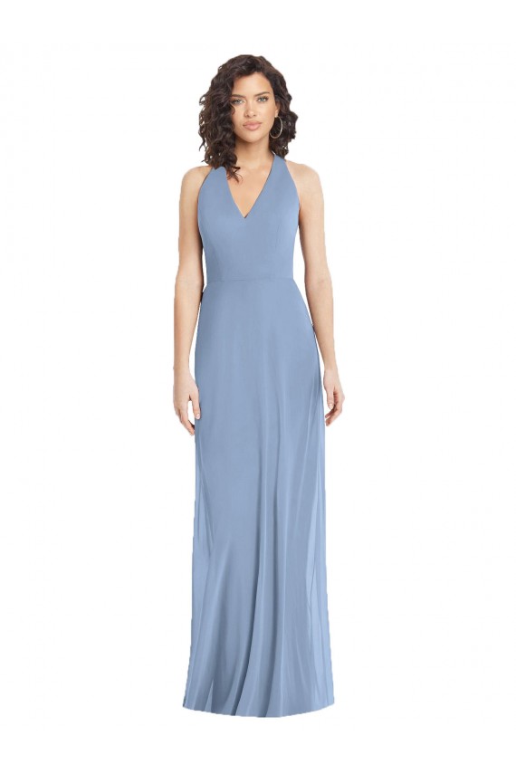 Sleeveless V-Neck Chiffon Dusty Blue Long Formal Dress