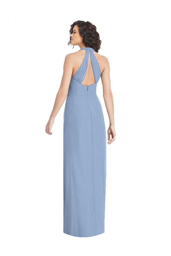 Sleeveless V-Neck Chiffon Dusty Blue Long Formal Dress