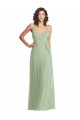 Sleeveless V-Neck Chiffon Smoke Green Long Formal Dress