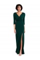 Long Sleeves V-Neck Spandex Dark Green Long Formal Dress