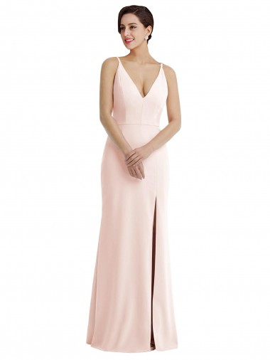 Affordable Sleeveless V-Neck Stretch Crepe Pink Long Formal Dresses UK