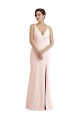 Sleeveless V-Neck Stretch Crepe Pink Long Formal Dresses