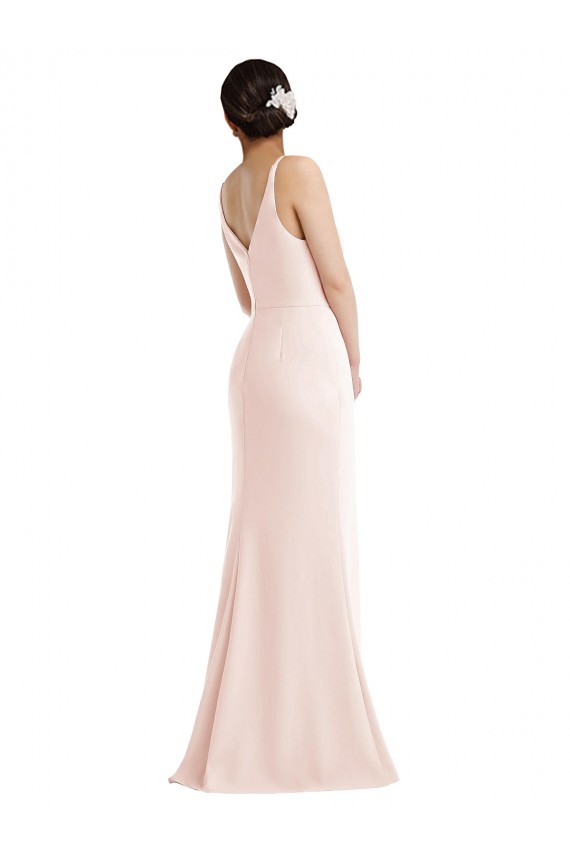 Sleeveless V-Neck Stretch Crepe Pink Long Formal Dresses