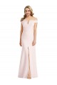 Sleeveless V-Neck Stretch Crepe Pink Long Formal Gowns